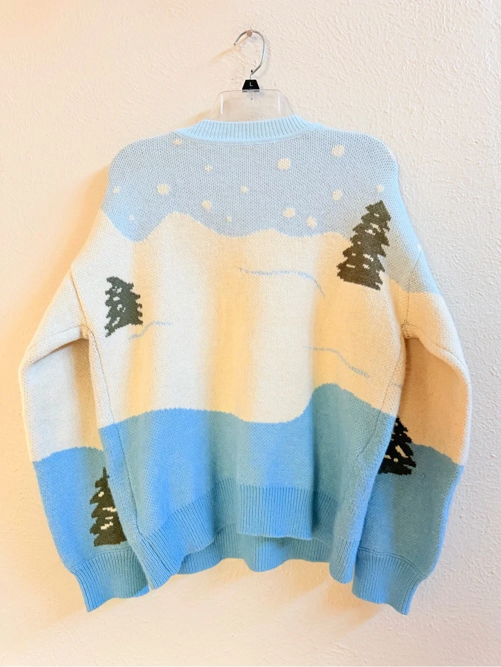 Cider white blue crew neck ski sweater